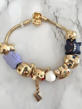 Gold Plated Pokémon Themed Charm Bracelet 21cm